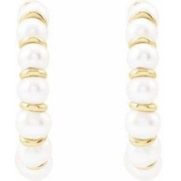 Kazi Luxury 14K Yellow Gold Cultured Freshwater Pearl Hoop Earrings